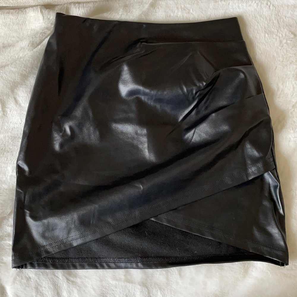 Black faux leather mini skirt